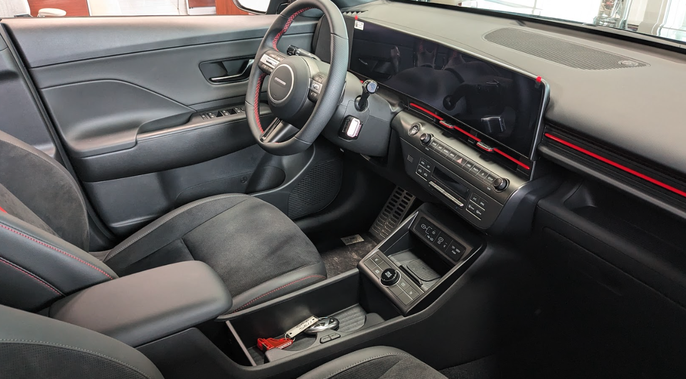 Interior view of a modern Hyundai showcasing a sleek dashboard and digital instrument panel